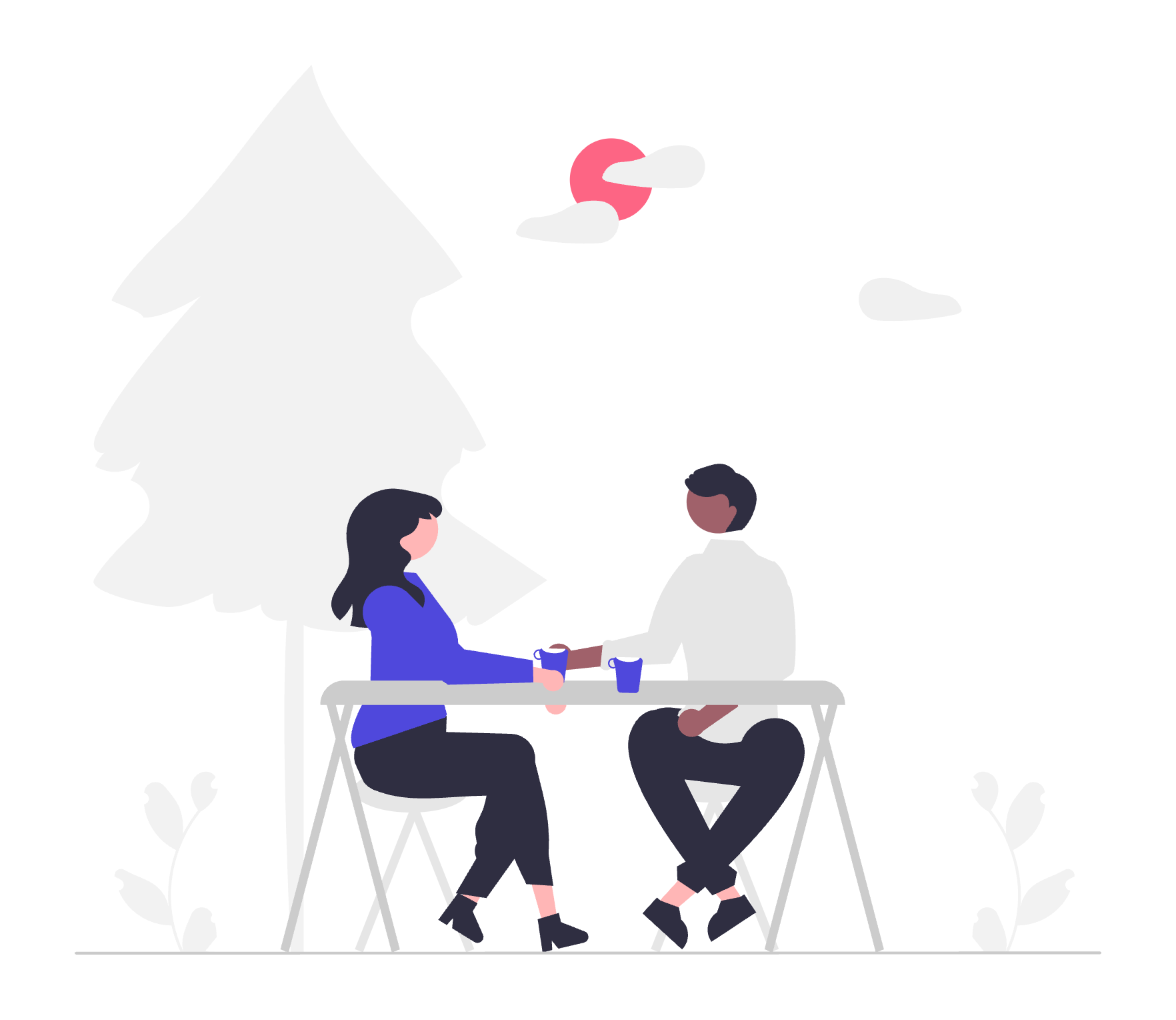 カフェでくつろぐイラスト